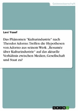 Das Ph&auml;nomen "Kulturindustrie" nach Theodor Adorno. Treffen die Hypothesen von Adorno aus seinem Werk &bdquo;Resum&eacute;e &uuml;ber Kulturindustrie&ldquo; auf das aktuelle Verh&auml;ltnis zwischen Medien, Gesellschaft und Staat zu? - Levi Yosef