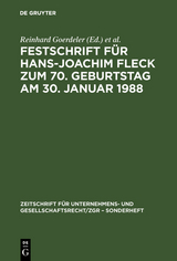 Festschrift f&uuml;r Hans-Joachim Fleck zum 70. Geburtstag am 30. Januar 1988 - 