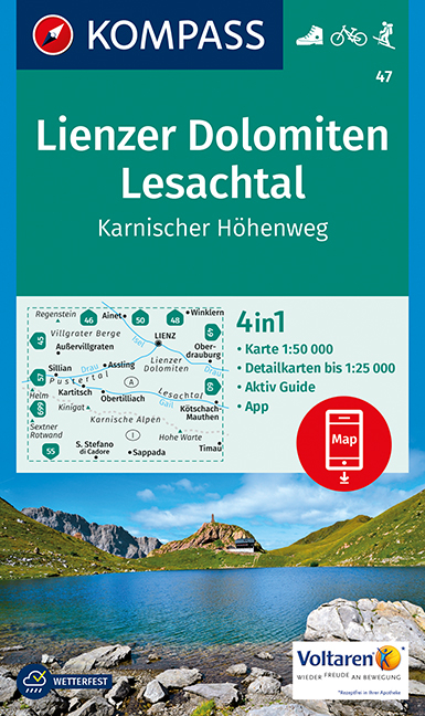 KOMPASS Wanderkarte Lienzer Dolomiten, Lesachtal, Karnischer H&ouml;henweg - 