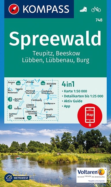 KOMPASS Wanderkarte Spreewald, Teupitz, Beeskow, L&uuml;bben, L&uuml;bbenau, Burg - 