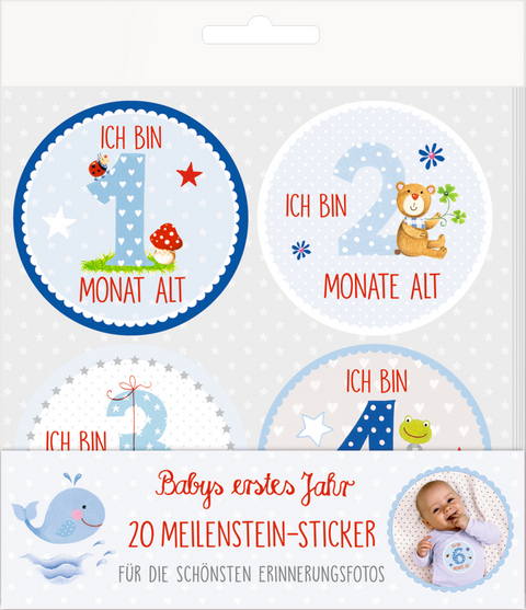 Meilenstein-Sticker - BabyGl&uuml;ck - Babys erstes Jahr (blau)