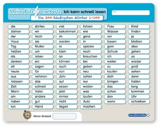 Meine Blitzlesekarte - Die 200 häufigsten Wörter