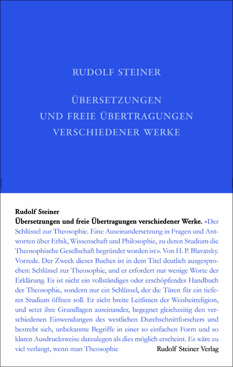 &Uuml;bersetzungen und freie &Uuml;bertragungen verschiedener Werke - Rudolf Steiner
