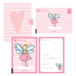 12 Einladungskarten Geburtstag Mädchen (Feen). Handgemachte Einladungskarten Kindergeburtstag incl. 12 liebevollen Hand designten Briefumschlägen. Verpackt in einer wundervollen hochwertigen Karton Box. By Lisa Wirth