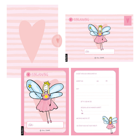 12 Einladungskarten Geburtstag Mädchen (Feen). Handgemachte Einladungskarten Kindergeburtstag incl. 12 liebevollen Hand designten Briefumschlägen. Verpackt in einer wundervollen hochwertigen Karton Box. By Lisa Wirth - Lisa Wirth