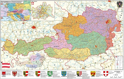 &Ouml;sterreich politisch - PLZ- und Organisationskarte - Heinrich Stiefel