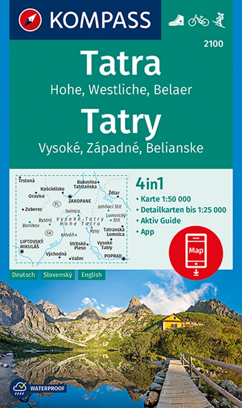 KOMPASS Wanderkarte 2100 Tatra, Hohe, Westliche, Belaer, Tatry, Vysok&eacute;, Z&aacute;padn&eacute;, Belianske 1:50.000