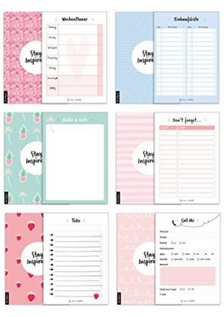 6 Blöcke inkl. Wochenplaner, Einkaufsliste, To Do Block/Liste, Notizblock, Kalender Notizblock, Rückruf Notiz, 50 Seiten pro Block, DIN A6, Hochwertige Papierqualität.