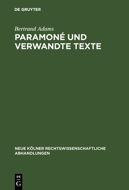 Paramon&eacute; und verwandte Texte - Bertrand Adams