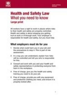 Health and safety law: what you need to know? (English large print leaflet) (pack of 10) -  Health and Safety Executive