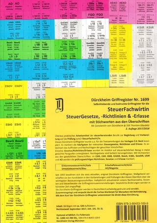 SteuerFachwirt/in: STEUERGESETZE-STEUERRICHTLINIEN-STEUERERLASSE (2017-2018) Dürckheim-Griffregister Nr. 1699 mit Stichworten