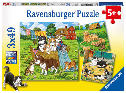 Ravensburger Kinderpuzzle - 08002 S&uuml;&szlig;e Katzen und Hunde - Puzzle f&uuml;r Kinder ab 5 Jahren, mit 3x49 Teilen