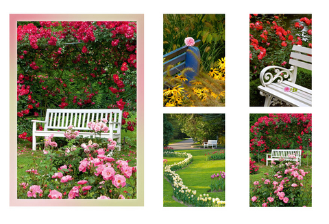 Gru&szlig;kartenk. Romantische Gartenb&auml;nke