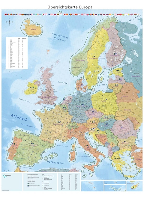 GeoMetro XL Europakarte mit Laminierung (beschreib- und abwischbar), Auflage 2024