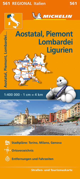 Michelin Aostatal, Piemont, Lombardei und Ligurien. Straßen- und Tourismuskarte 1:400.000