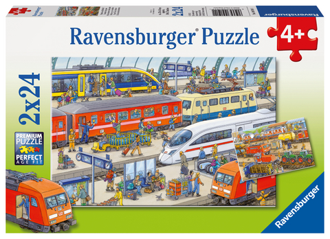 Ravensburger Kinderpuzzle - 09191 Trubel am Bahnhof - Puzzle f&uuml;r Kinder ab 4 Jahren, mit 2x24 Teilen