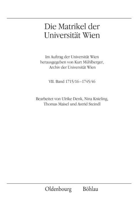 Die Matrikel der Universit&auml;t Wien - 