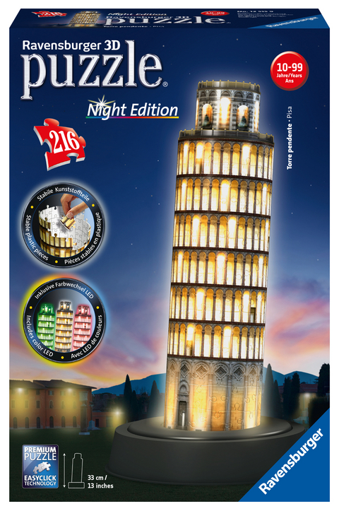 Ravensburger 3D Puzzle Schiefer Turm von Pisa bei Nacht 12515 - leuchtet im Dunkeln