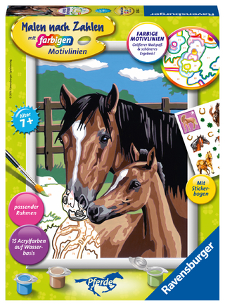 CreArt, Malen nach Zahlen Kinder - Pferd mit Fohlen