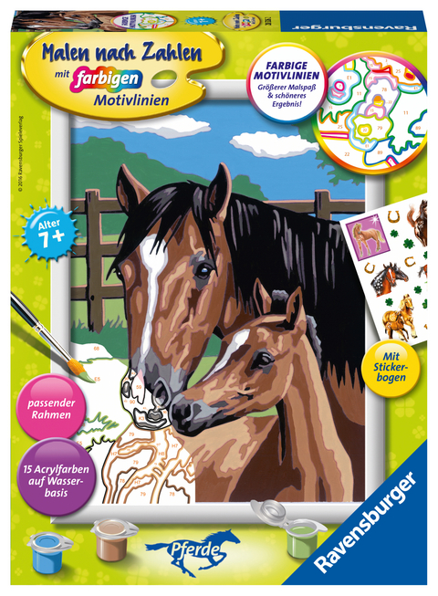 CreArt, Malen nach Zahlen Kinder - Pferd mit Fohlen