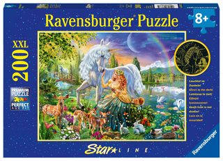 Ravensburger Kinderpuzzle - 13673 Magische Begegnung - Einhorn-Leuchtpuzzle für Kinder ab 8 Jahren, mit 200 Teilen im XXL-Format, Leuchtet im Dunkeln