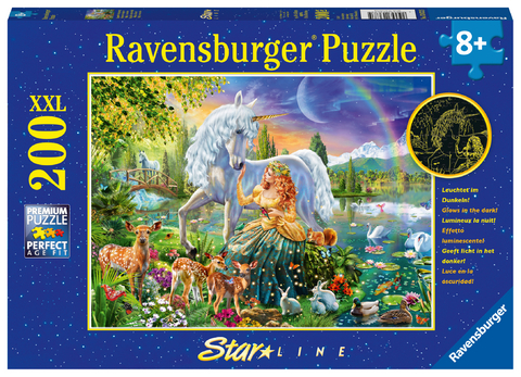 Ravensburger Kinderpuzzle - 13673 Magische Begegnung - Einhorn-Leuchtpuzzle f&uuml;r Kinder ab 8 Jahren, mit 200 Teilen im XXL-Format, Leuchtet im Dunkeln