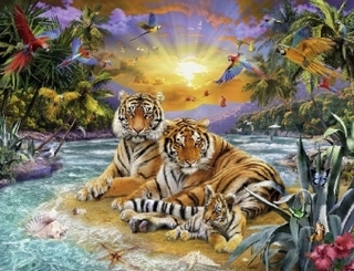 Tigerfamilie im Sonnenuntergang (Puzzle)