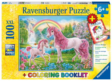 Ravensburger Kinderpuzzle - 13698 Magische Einh&ouml;rner - Einhorn-Puzzle f&uuml;r Kinder ab 6 Jahren, mit 100 Teilen im XXL-Format, inklusive Malheft