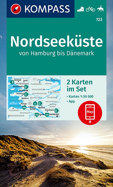 KOMPASS Wanderkarten-Set 723 Nordseek&uuml;ste von Hamburg bis D&auml;nemark (2 Karten) 1:50.000