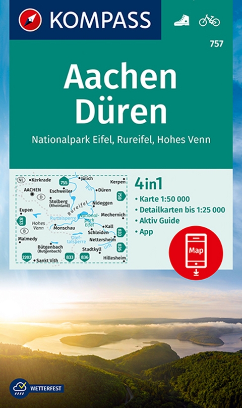 KOMPASS Wanderkarte 757 Aachen, D&uuml;ren, Nationalpark Eifel, Rureifel, Hohes Venn 1:50.000