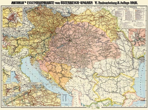 Eisenbahnkarte &Ouml;sterreich-Ungarn und Balkanstaaten 1918 - 