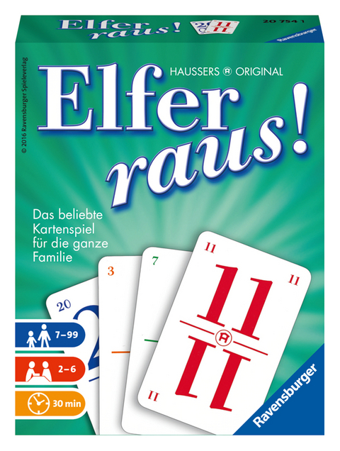 Ravensburger Elfer raus Kartenspiel, Gesellschaftsspiel 2 - 6 Spieler, Spiel ab 7 Jahren f&uuml;r Kinder und Erwachsene -  &copy; Hausser
