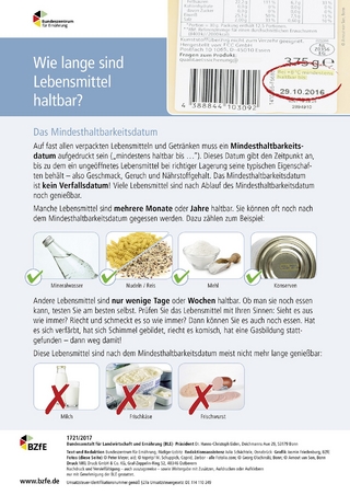 Lebensmittel-Infoblatt: MHD/Verbrauchsdatum