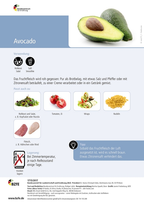 Lebensmittel-Infoblatt: Avocado - R&uuml;diger Lobitz, Martina Spaeth