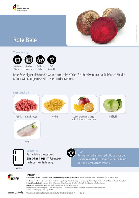 Lebensmittel-Infoblatt: Rote Beete - R&uuml;diger Lobitz, Martina Spaeth