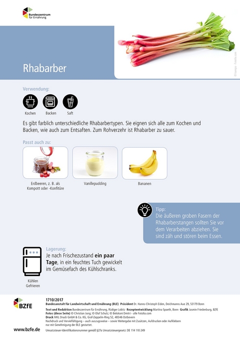 Lebensmittel-Infoblatt: Rhabarber - R&uuml;diger Lobitz, Martina Spaeth