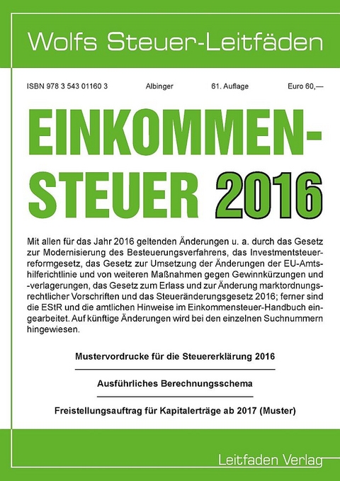 Einkommensteuer f&uuml;r 2016 - Bert Albinger