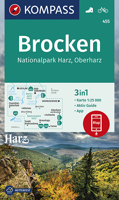 KOMPASS Wanderkarte Brocken, Nationalpark Harz, Oberharz 1:25T - 