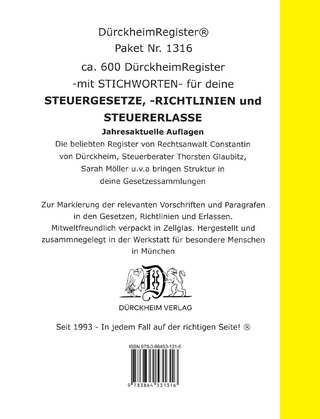 Sparpaket STEUERGESETZE, RICHTLINIEN, und STEUERERLASSE: 600 DürckheimRegister® MIT Stichworten