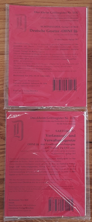 Paket SCHÖNFELDER & SARTORIUS OHNE §§ // Griffregister zum Einheften und Unterteilen der Beck'schen Gesetzessammlungen