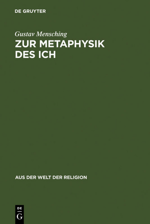 Zur Metaphysik des Ich - Gustav Mensching