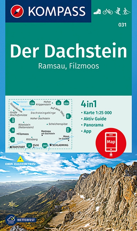 KOMPASS Wanderkarte 031 Der Dachstein, Ramsau, Filzmoos 1:25.000