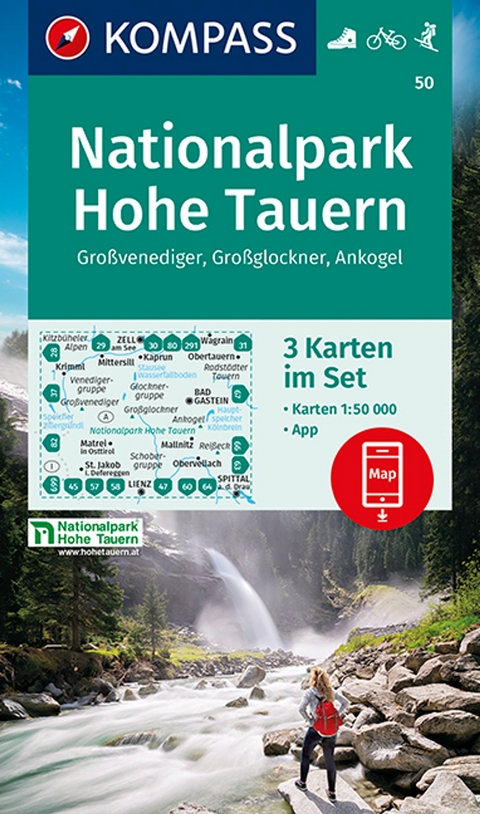 KOMPASS Wanderkarten-Set 50 Nationalpark Hohe Tauern, Gro&szlig;venediger, Gro&szlig;glockner, Ankogel (3 Karten) 1:50.000