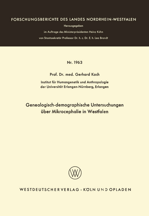 Genealogisch-demographische Untersuchungen &uuml;ber Mikrocephalie in Westfalen - Gerhard Koch
