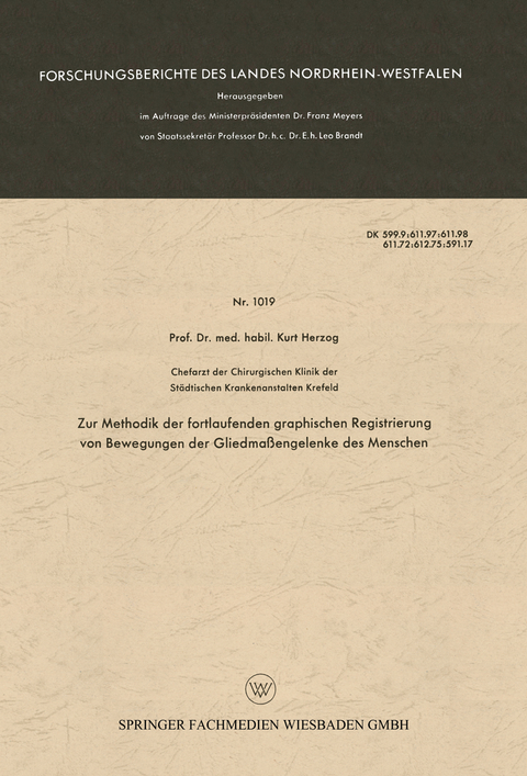 Zur Methodik der fortlaufenden graphischen Registrierung von Bewegungen der Gliedma&szlig;engelenke des Menschen - Kurt Herzog