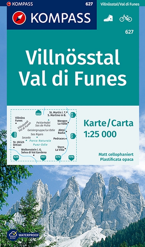 KOMPASS Wanderkarte 627 Villn&ouml;sstal, Val di Funes