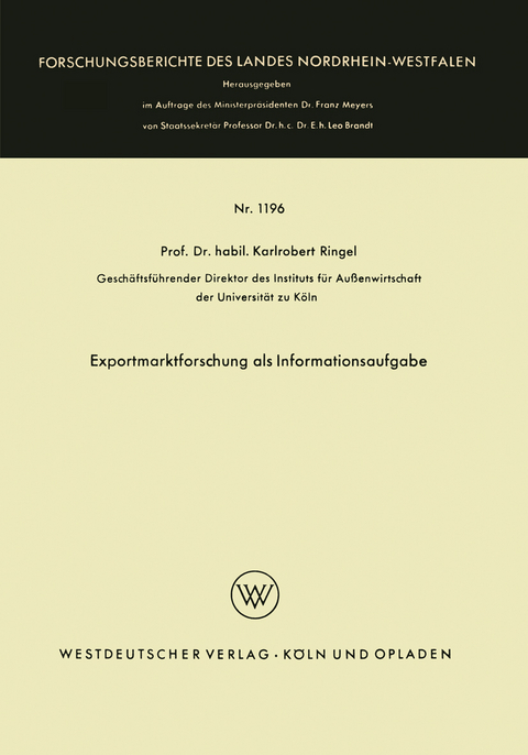Exportmarktforschung als Informationsaufgabe - Karl Robert Ringel