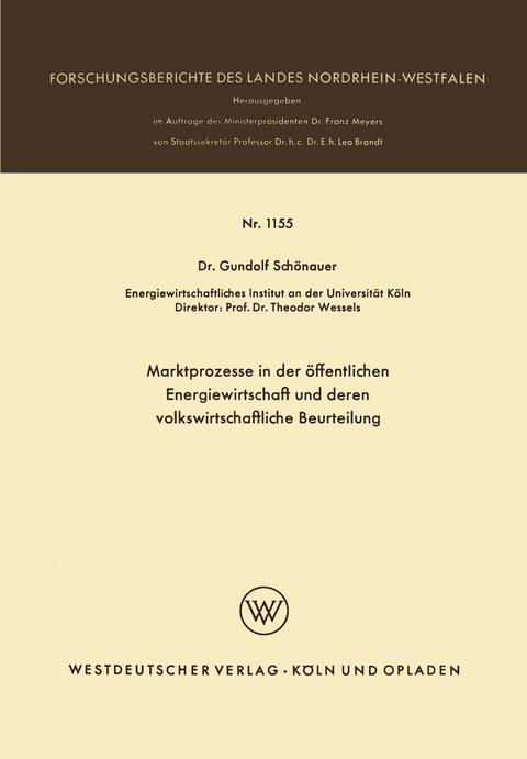 Marktprozesse in der &ouml;ffentlichen Energiewirtschaft und deren volkswirtschaftliche Beurteilung - Gundolf Sch&ouml;nauer