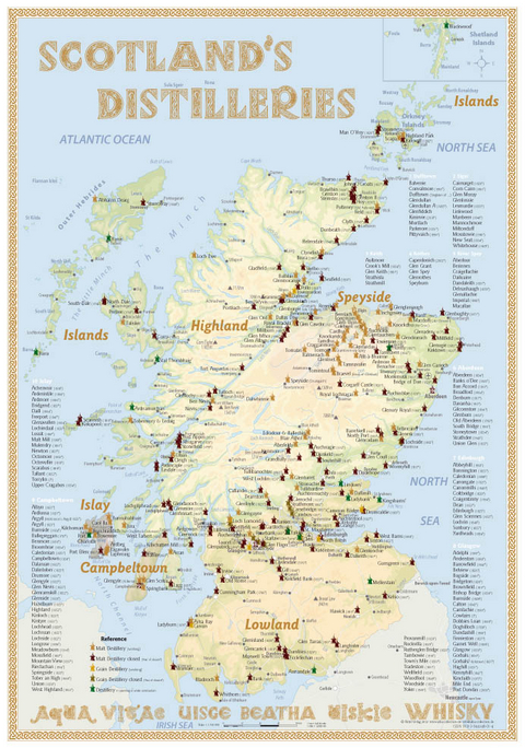 Whisky Distilleries Scotland - Tasting Map 24x34cm - R&uuml;diger J&ouml;rg Hirst