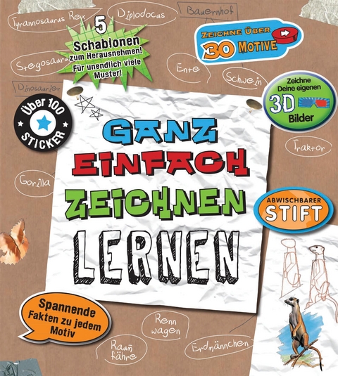 Ganz einfach zeichnen lernen, m. 5 Schablonen, abwischbarem Stift u. Sticker